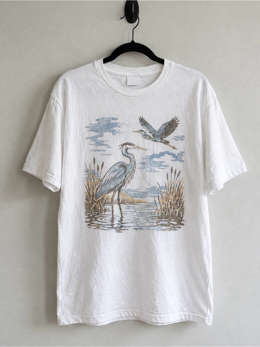 Blue Heron Marsh Wetland Nature Wildlife Botanical Aesthetic Statement Graphic T